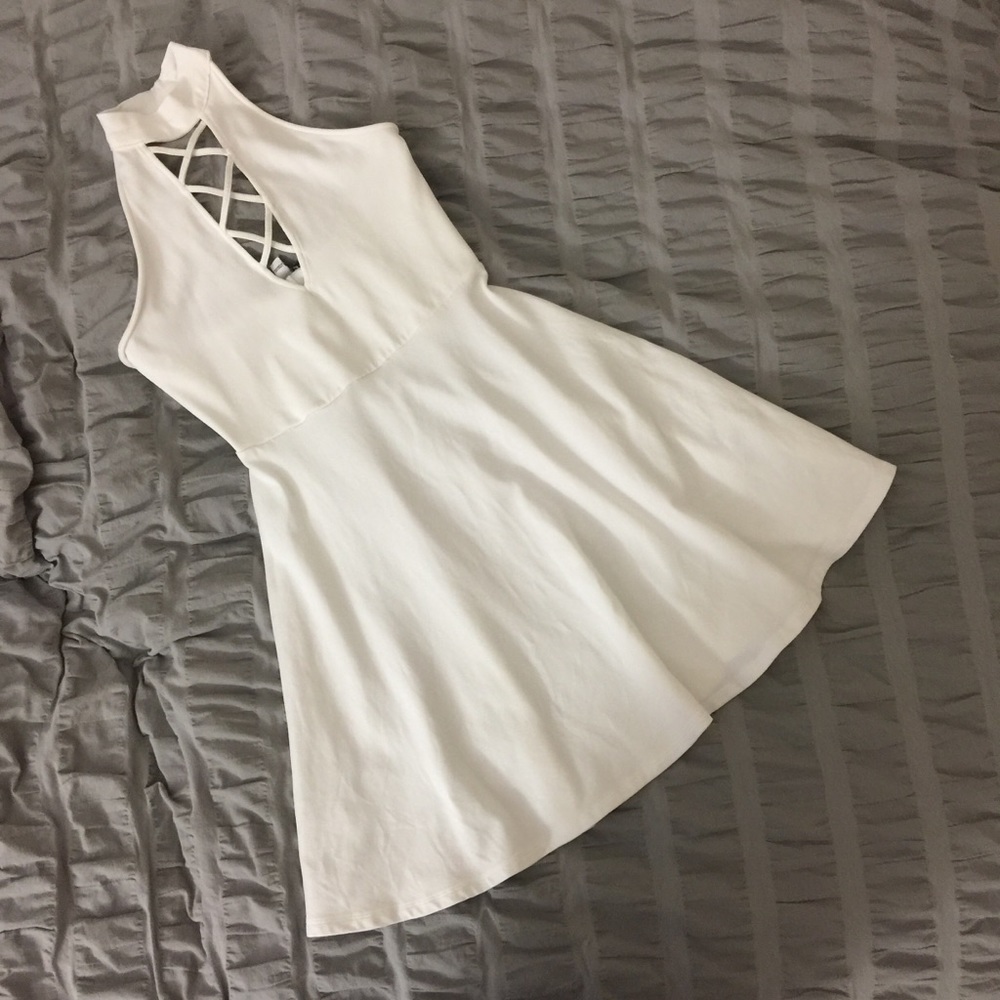 EXPRESS White Lace Up Mock Neck Dress